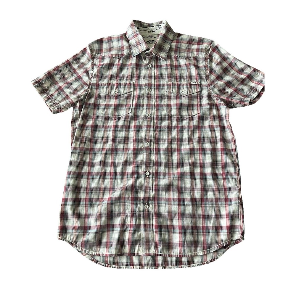 VANS OFF THE WALL Button-Up Shirt‎ Mens S Custom Made for You Red Plaid Pockets